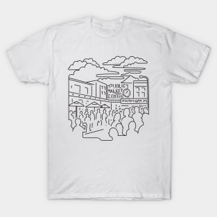 Pike Place Market in Downtown Seattle USA Mono Line Art T-Shirt